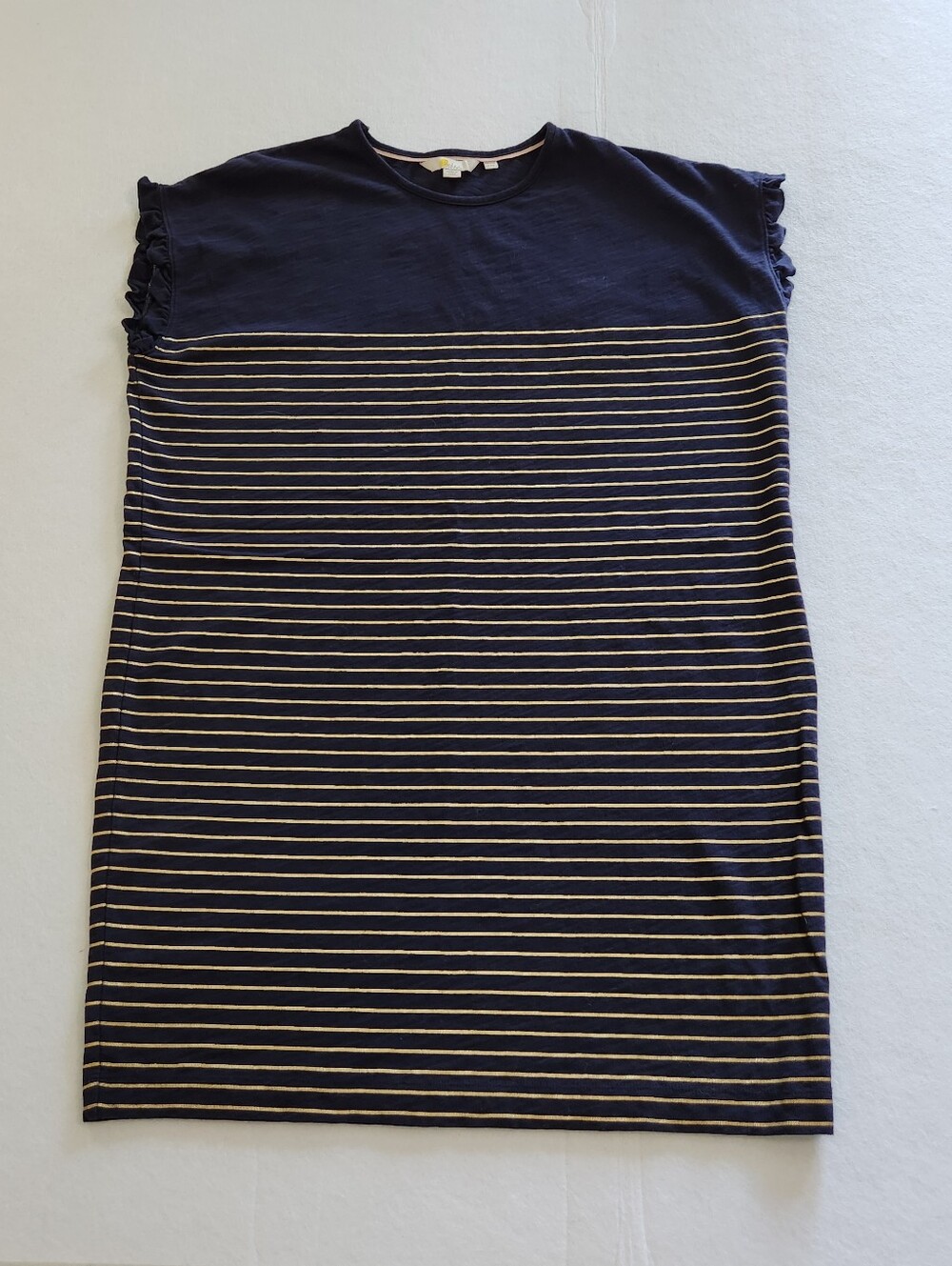 Boden Navy Knit Dress with Ivory Gold Stripes Size 8